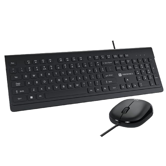 Portronics Keytonic Keyboard and Mouse Combo with USB Cable, 12 Function Shortcut Keys, Full-Sized Keyboard, High-Precision Mouse, for PC, Laptop (Black)